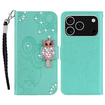 iPhone 17 Pro Max Custodia portafoglio con strass gufo - Ciano