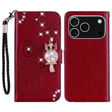 Custodia per portafoglio iPhone 17 Pro Max con strass di gufo