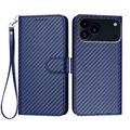 iPhone 17 Pro Max Custodia Premium a portafoglio con cinturino - Struttura in fibra di carbonio - Blu carbonio