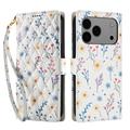 Custodia a portafoglio floreale rombica per iPhone 17 Pro Max - Fiori colorati