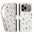 Custodia a portafoglio floreale rombica per iPhone 17 Pro Max - Rose