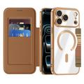 Custodia a libro magnetica elegante per iPhone 17 Pro Max con scomparti per carte RFID - Marrone