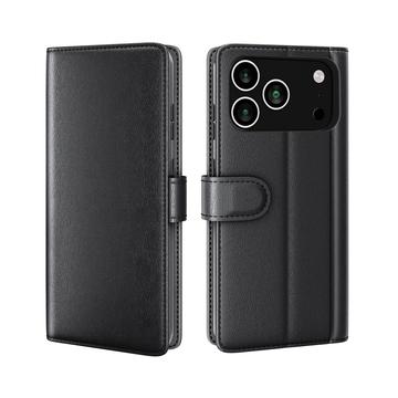 Custodia in pelle a portafoglio per iPhone 17 Pro Max con cavalletto - nera
