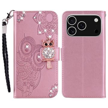 iPhone 17 Pro Custodia portafoglio con strass gufo