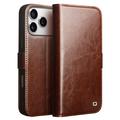 Custodia in pelle a portafoglio iPhone 17 Pro Qialino Classic - Marrone Scuro
