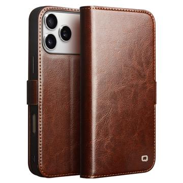 Custodia in pelle a portafoglio iPhone 17 Pro Qialino Classic - Marrone Scuro