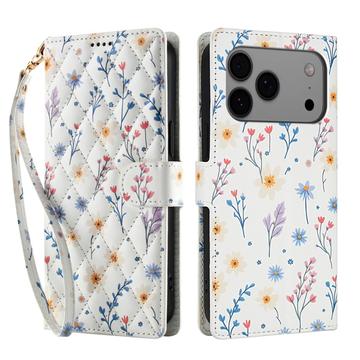 Custodia a portafoglio floreale rombica per iPhone 17 Pro
