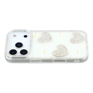 Custodia ibrida iPhone 17 Pro Amore scintillante e perla - Bianca