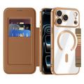 Custodia a libro magnetica elegante per iPhone 17 Pro con scomparti per carte RFID - Marrone
