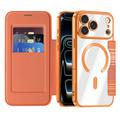 Custodia a libro magnetica elegante per iPhone 17 Pro con scomparti per carte RFID - Arancione