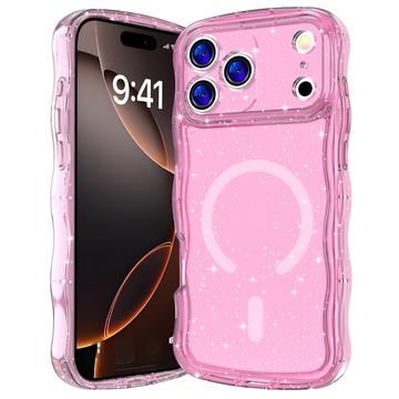 Custodia MagSafe iPhone 17 Pro Wave-Edge Laser Glitter - Translucent Pink