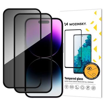 iPhone 17 Pro Wozinsky Vetro temperato super resistente alla privacy - 9H, 2 pezzi. - Bordo nero