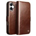 Custodia in pelle a portafoglio iPhone 17 Qialino Classic - Marrone Scuro