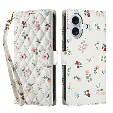 Custodia a portafoglio floreale rombica per iPhone 17 - Rose