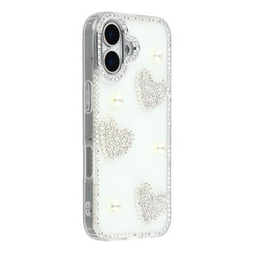 Custodia ibrida iPhone 17 Amore scintillante e perla - Bianca