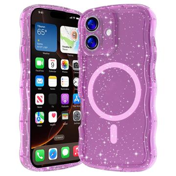 Custodia MagSafe iPhone 17 Wave-Edge Laser Glitter - Translucent Pink
