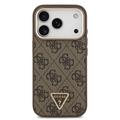 Custodia MagSafe per iPhone 18 Pro Guess 4G Strass Triangle Logo Gold Frame - Marrone