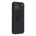 Custodia in silicone liquido per iPhone 18 Pro con anello di fissaggio e cinturino da polso - Nera