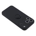 Custodia in silicone liquido per iPhone 18 Pro con anello di fissaggio e cinturino da polso - Nera
