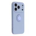 Custodia in silicone liquido per iPhone 18 Pro con anello di fissaggio e cinturino da polso - Viola chiaro