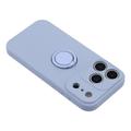 Custodia in silicone liquido per iPhone 18 Pro con anello di fissaggio e cinturino da polso - Viola chiaro