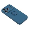 Custodia in silicone liquido per iPhone 18 Pro con anello di fissaggio e cinturino da polso - Blu notte