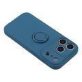 Custodia in silicone liquido per iPhone 18 Pro con anello di fissaggio e cinturino da polso - Blu notte