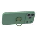 Custodia in silicone liquido per iPhone 18 Pro con anello di fissaggio e cinturino da polso - Menta