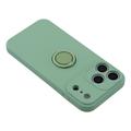 Custodia in silicone liquido per iPhone 18 Pro con anello di fissaggio e cinturino da polso - Menta
