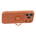 Custodia in silicone liquido per iPhone 18 Pro con anello di fissaggio e cinturino da polso - Arancione