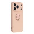 Custodia in silicone liquido per iPhone 18 Pro con anello di fissaggio e cinturino da polso - Rosa