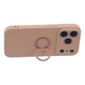 Custodia in silicone liquido per iPhone 18 Pro con anello di fissaggio e cinturino da polso - Rosa
