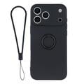 Custodia in silicone liquido per iPhone 18 Pro Max con anello di fissaggio e cinturino da polso - Nera