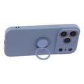 Custodia in silicone liquido per iPhone 18 Pro Max con anello di fissaggio e cinturino da polso - Viola chiaro