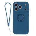 Custodia in silicone liquido per iPhone 18 Pro Max con anello di fissaggio e cinturino da polso - Blu notte