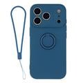 Custodia in silicone liquido per iPhone 18 Pro Max con anello di fissaggio e cinturino da polso - Blu notte