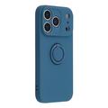 Custodia in silicone liquido per iPhone 18 Pro Max con anello di fissaggio e cinturino da polso - Blu notte