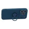 Custodia in silicone liquido per iPhone 18 Pro Max con anello di fissaggio e cinturino da polso - Blu notte