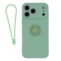 Custodia in silicone liquido per iPhone 18 Pro Max con anello di fissaggio e cinturino da polso - Colore menta