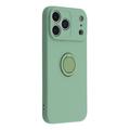 Custodia in silicone liquido per iPhone 18 Pro Max con anello di fissaggio e cinturino da polso - Colore menta