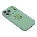 Custodia in silicone liquido per iPhone 18 Pro Max con anello di fissaggio e cinturino da polso - Colore menta