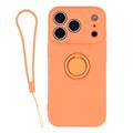 Custodia in silicone liquido per iPhone 18 Pro Max con anello di fissaggio e cinturino da polso - Arancione