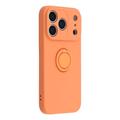 Custodia in silicone liquido per iPhone 18 Pro Max con anello di fissaggio e cinturino da polso - Arancione