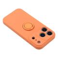 Custodia in silicone liquido per iPhone 18 Pro Max con anello di fissaggio e cinturino da polso - Arancione