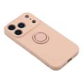 Custodia in silicone liquido per iPhone 18 Pro Max con anello di fissaggio e cinturino da polso - Rosa