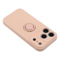 Custodia in silicone liquido per iPhone 18 Pro Max con anello di fissaggio e cinturino da polso - Rosa