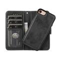 Custodia a portafoglio 2 in 1 in stile vintage per iPhone 7/8/SE (2020)/SE (2022) con coperchio rimovibile - Nera