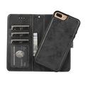 Custodia a portafoglio 2 in 1 in stile vintage per iPhone 7 Plus/8 Plus con coperchio rimovibile - Nera