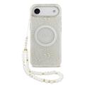 Custodia con cinturino perlato iPhone Air Guess IML Flowers Allover Electro - Compatibile con MagSafe - Bianco
