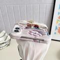 Custodia per iPhone Duo con motivo floreale acquerellato in rilievo e cinturino da polso - Rosa